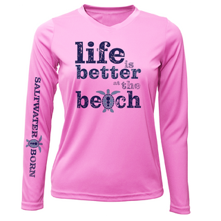 "Life Is Better At The Beach" Turtle Women's Long Sleeve UPF 50+ Dry-Fit Shirt (No Back)