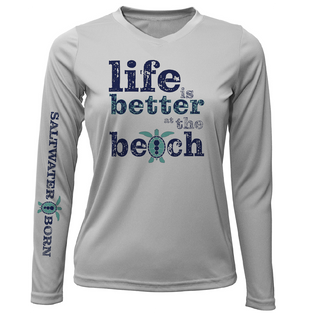 "Life Is Better At The Beach" Turtle Women's Long Sleeve UPF 50+ Dry-Fit Shirt (No Back)
