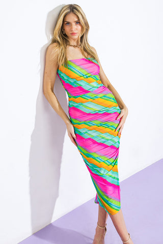 DESIRABLE DESTINATIONS MESH MIDI DRESS