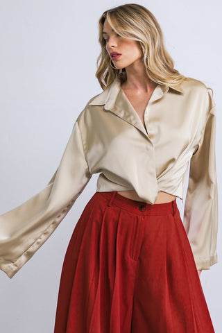 POWERFUL CHARM WOVEN SATIN TOP