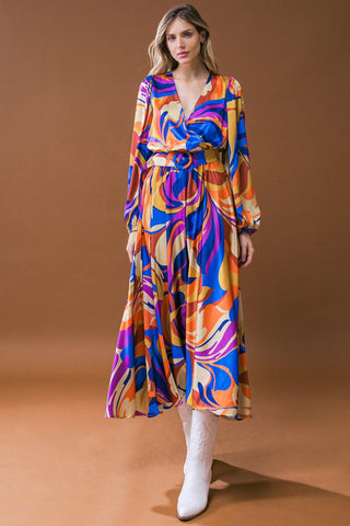 BOLD ADVENTURES WOVEN SATIN MIDI DRESS