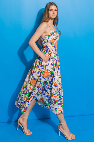 SWING ME AROUND POPLIN MIDI DRESS