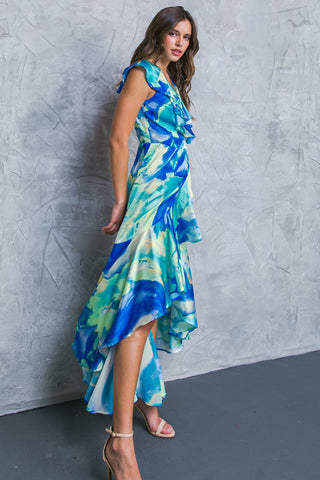 LA BEBE WOVEN SATIN MAXI DRESS